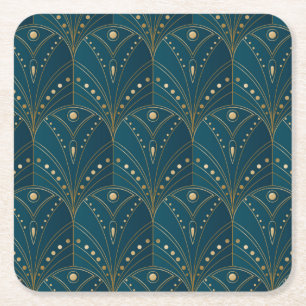 Art-Deco-Muster mit goldenen geometrischen Formen Rechteckiger Pappuntersetzer