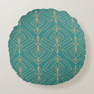 Art Deco-Muster mit goldenen geometrischen Formen Rundes Kissen