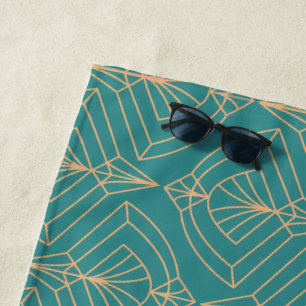 Art Deco-Muster mit goldenen geometrischen Formen Strandtuch
