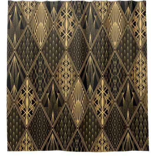 Art Deco Muster. Nahtlose schwarze und goldene Bac Duschvorhang (Vorderseite)