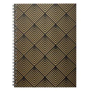 Art Deco Muster. Nahtlose schwarze und goldene Bac Notizblock