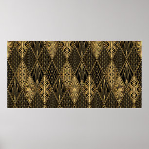 Art Deco Muster. Nahtlose schwarze und goldene Bac Poster
