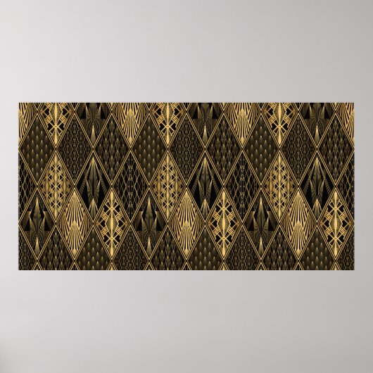 Art Deco Muster. Nahtlose schwarze und goldene Bac Poster (Vorne)