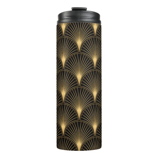 Art Deco Muster. Nahtlose schwarze und goldene Bac Thermosbecher (Vorderseite)