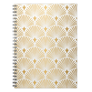 Art Deco Muster. Nahtloser weißer und goldener Hin Notizblock