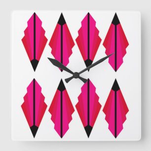 Art Déco Muster Reds und Pinks Quadratische Wanduhr