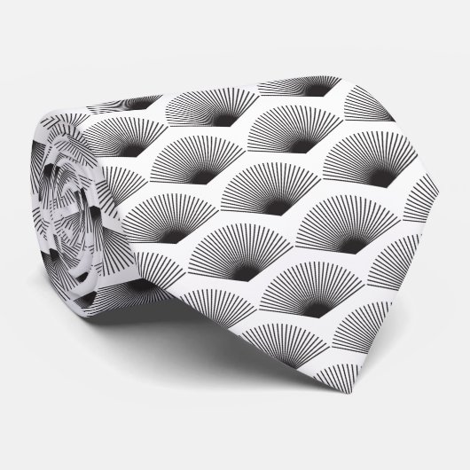 Art Deco Muster Schwarze Lüfter Weißer Hintergrund Krawatte (Gerollt)