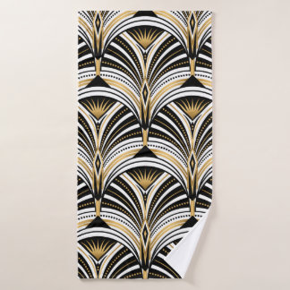 Art-Deco-Muster. Vintages Gold Schwarz-weiß Badehandtuch
