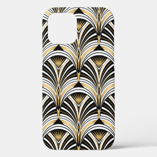 Art-Deco-Muster. Vintages Gold Schwarz-weiß iPhone 12 Hülle