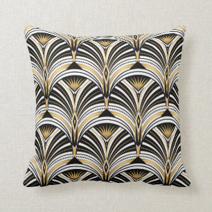 Art-Deco-Muster. Vintages Gold Schwarz-weiß Kissen