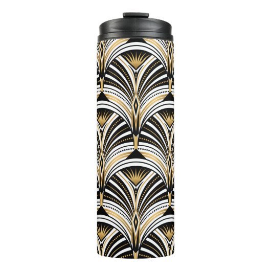 Art-Deco-Muster. Vintages Gold Schwarz-weiß Thermosbecher (Vorderseite)