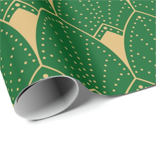 Art Deco Nahtlose Muster Gold und Grün Geschenkpapier (Rolleneckpunkt)