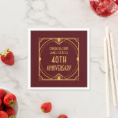 Art Deco Name 40. Hochzeit Jahrestag Ruby Red Serviette (Beispiel)