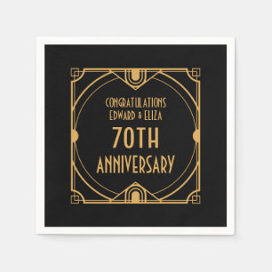 Art Deco Name 70th Wedding Anniversary Gold Black Serviette