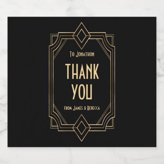 Art Deco Name Empfänger Thankyou favorisieren Blac Bierflaschenetikett (Einzelnes Label)