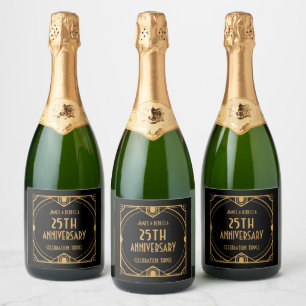 Art Deco Namen 25-jähriges Jubiläum CelebratIon Bl Schaumweinetikett