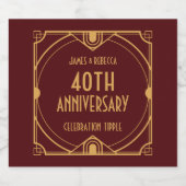 Art-Deco-Namen 40 Jubiläum CelebratIon Rot Schaumweinetikett (Einzelnes Label)