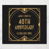 Art Déco Namen 40 JubiläumsfeierIon Black Schaumweinetikett (Einzelnes Label)