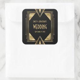 Art Deco Namen Datum Schwarze Hochzeit Quadratischer Aufkleber