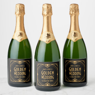 Art Deco Names Golden Wedding CelebratIon Black Schaumweinetikett