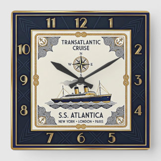 Art Deco Nautic Quadratische Wanduhr