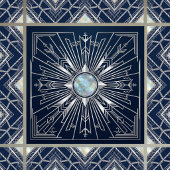 Art Deco Nautical Sunburst Navy Silber Keramik  Fliese