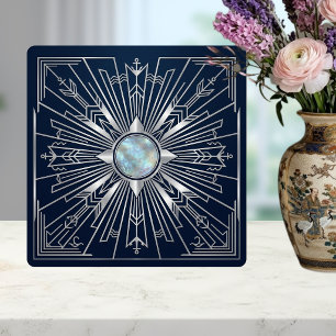 Art Deco Nautical Sunburst Navy Silber Keramik  Fliese