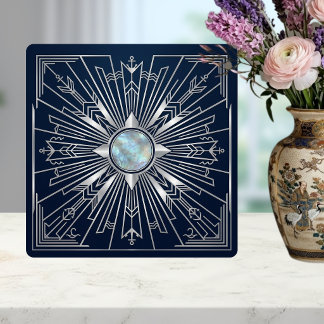 Art Deco Nautical Sunburst Navy Silber Keramik  Fliese