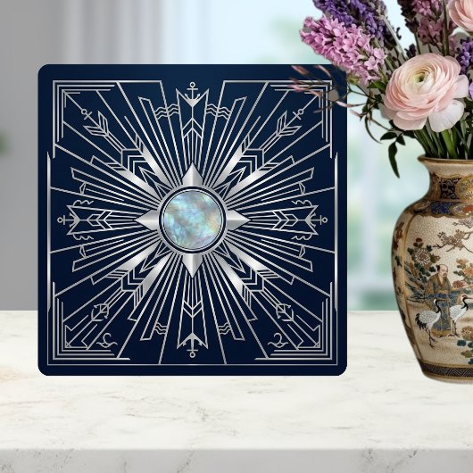 Art Deco Nautical Sunburst Navy Silber Keramik  Fliese