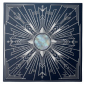 Art Deco Nautical Sunburst Navy Silber Keramik  Fliese (Vorderseite)