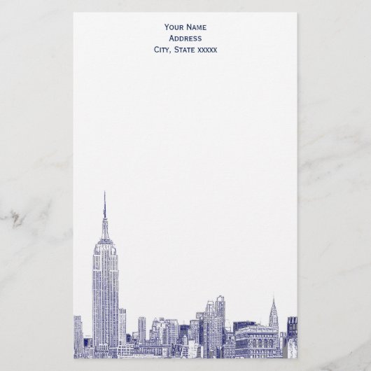 Art Deco Navy Blue NYC Skyline Etch 01 Stationery Briefpapier (Vorderseite)