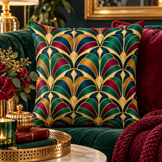 Art Deco Navy, Burgund, Gold, Grün Geometrisch | Kissen