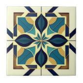 Art Deco Navy Floral Fliese (Vorderseite)