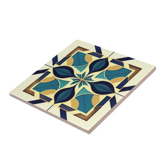 Art Deco Navy Floral Fliese (Seite)