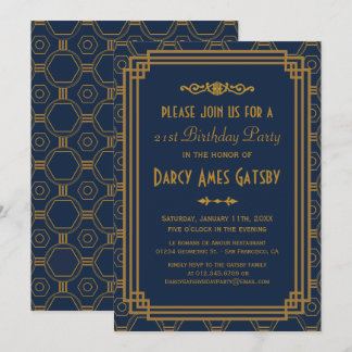 Art Deco Navy Geburtstagsparty Einladung