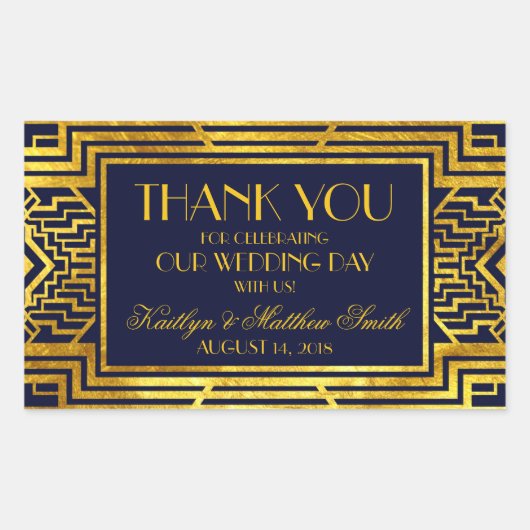Art Deco Navy Gold Geometric Modern Rechteckiger Aufkleber (Vorderseite)