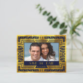 Art Deco Navy Gold Geometric Modern Save the Date Ankündigungspostkarte (Stehend Vorderseite)