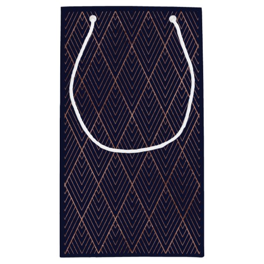 Art Deco Navy Gold Individuelle Name Kleine Geschenktüte (Rückseite)