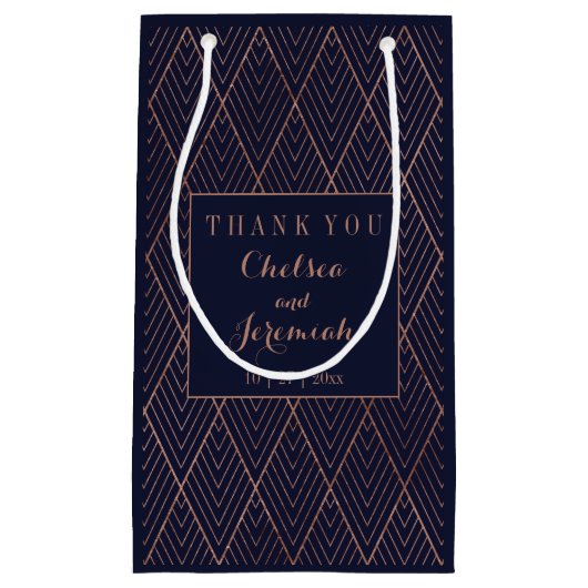 Art Deco Navy Gold Individuelle Name Kleine Geschenktüte (Vorderseite)