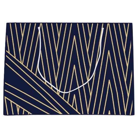 Art Deco Navy und Gold große Geschenktasche Große Geschenktüte (Vorderseite)