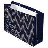 Art Deco Navy und Gold große Geschenktasche Große Geschenktüte (Vorderseite Schrägansicht)