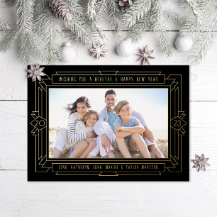 Art Deco New Year Foto Black and Gold Folien Feiertagskarte