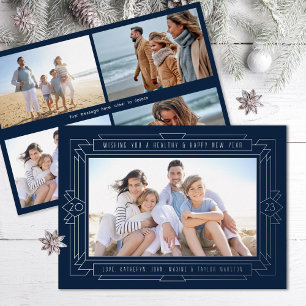 Art Deco New Year Foto Navy Folien Feiertagskarte