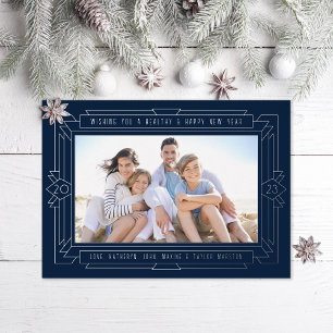Art Deco New Year Foto Navy Folien Feiertagskarte