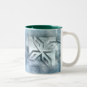 Art Deco Ninja Star Icon auf Stein Zweifarbige Tasse