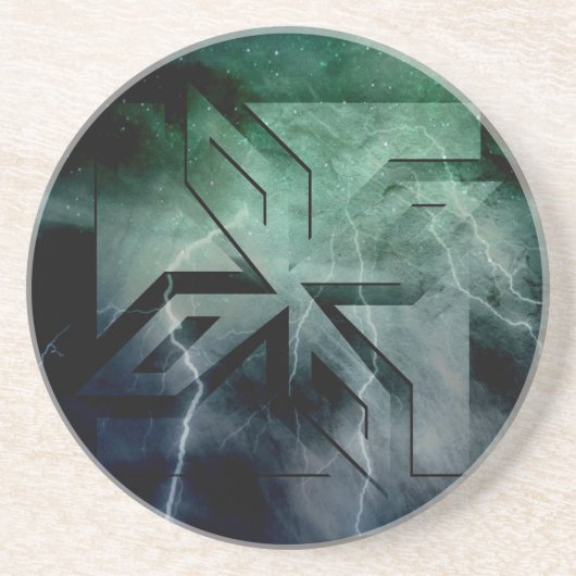 Art Deco Ninja Star Icon, Galaxy Blitzüberlagerung Sandstein Untersetzer (Vorne)