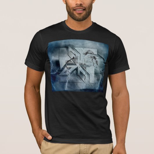 Art Deco Ninja Star Icon, Galaxy Blitzüberlagerung T-Shirt (Vorderseite)