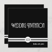 Art Deco Noir Chic Black and White Formal Wedding Einladung (Vorne/Hinten)