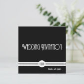 Art Deco Noir Chic Black and White Formal Wedding Einladung (Stehend Vorderseite)