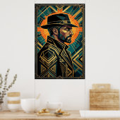 Art Deco Noir Detective Fedora Profile Gold Poster (Küche)